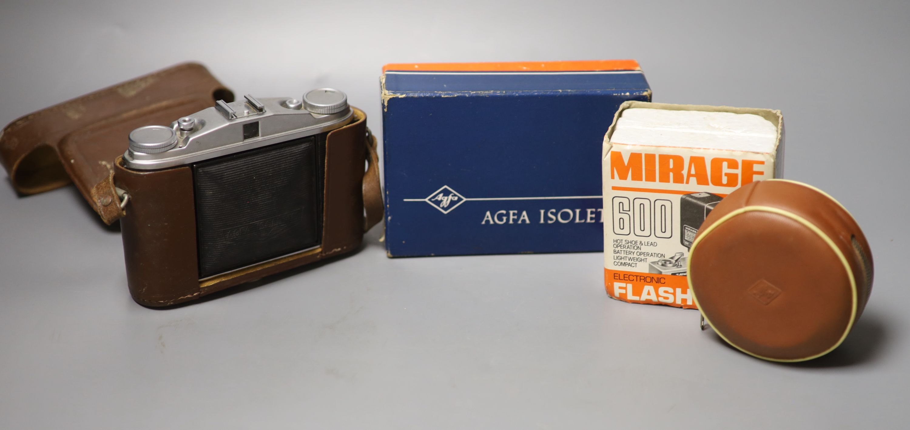 An Agfa Isolette II cased camera